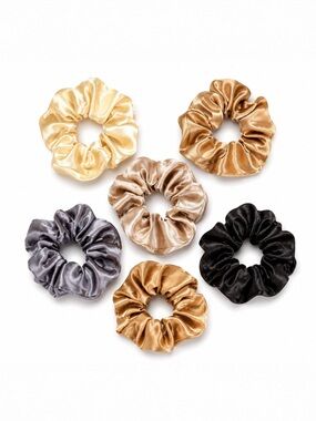 Satin Silk Scrunchie Bundle – Golden Hour Neutral Tone – Hair Tie Set of 6 New